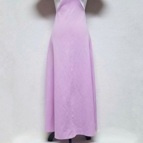 Vintage 1960s Lilac Swiss Dot Handmade Short Sleeve Tie Waist Maxi Dress S - Picture 6 of 13
